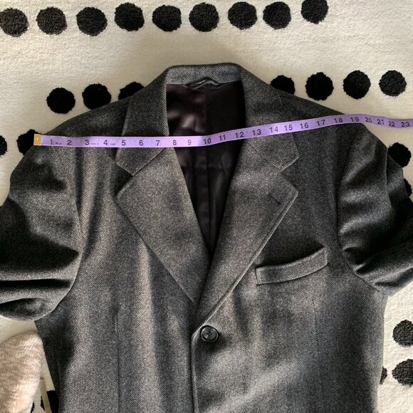 Vintage 90s Union Label Charcoal Herringbone Wool Tweed Overcoat Long Pea Coat - Picture 13 of 16